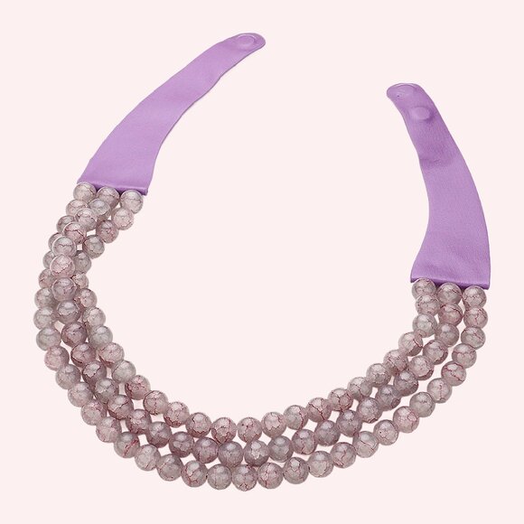 NEW Designer Inspo Beaded 3-Strand Bauble Bib Magentic Necklace in Mauve Purple - Picture 2 of 8